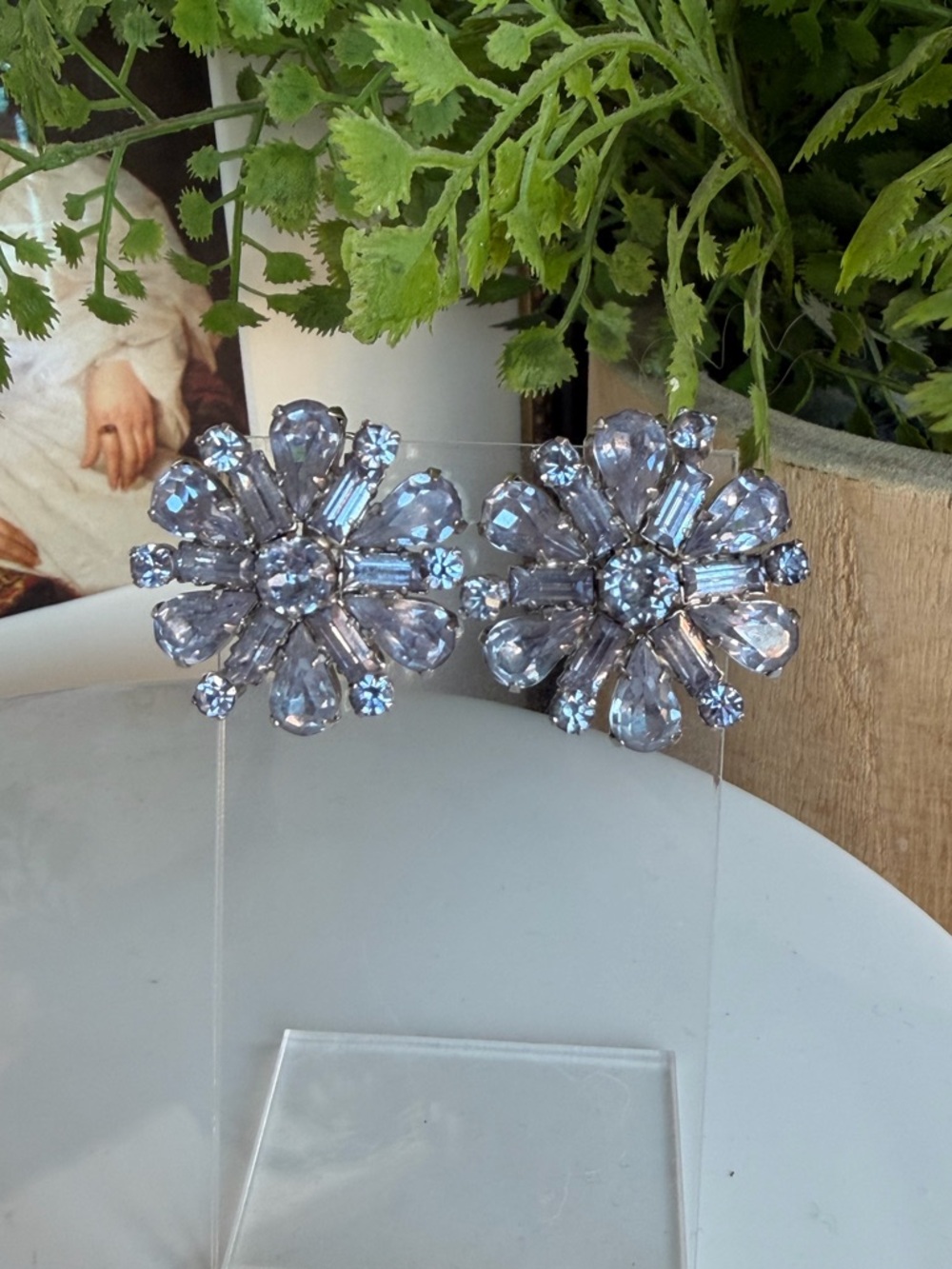 Vintage Ice Blue Crystal Floral Earrings